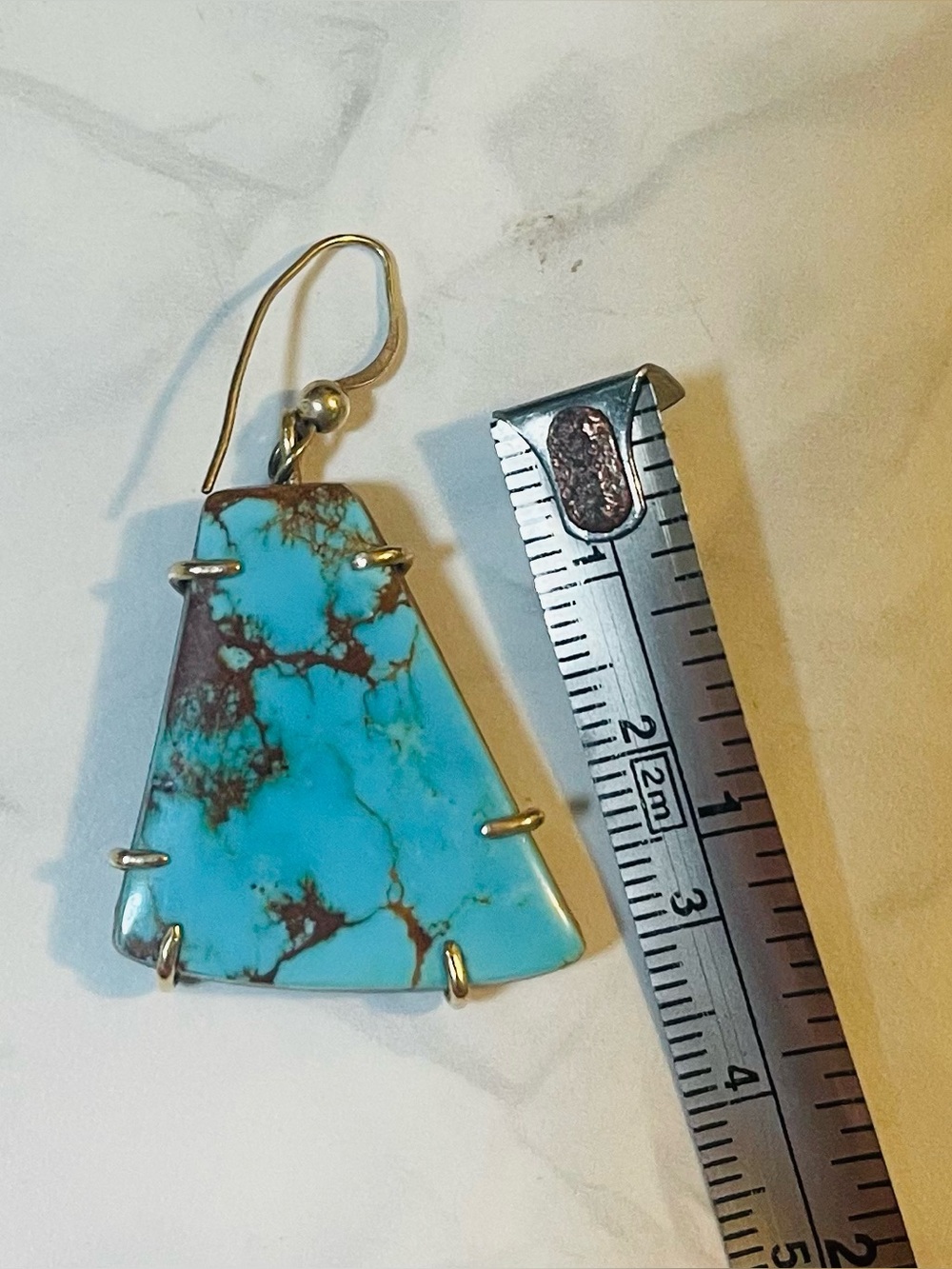 ⚜️Turquoise Inlaid Handmade Slab Dangle Earrings - Picture 6 of 6